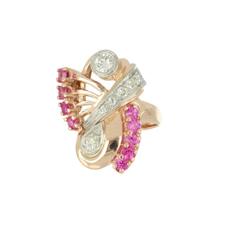 Retro 18K Diamond & Pink Sapphire Cocktail Ring