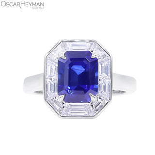 Oscar Heyman Platinum Royal Blue Ceylon Sapphire Ring with Calibre-Cut Diamonds