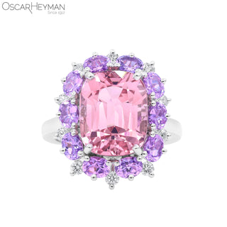 Oscar Heyman Platinum Pink Tourmaline Cocktail Ring with Purple Sapphires