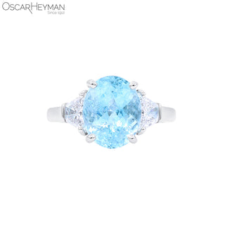 Oscar Heyman Platinum Paraiba Tourmaline Three-Stone Ring with Diamonds