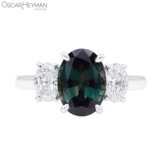 Oscar Heyman Platinum Alexandrite Three-Stone Ring with Diamonds