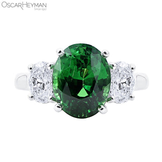 Oscar Heyman Platinum Tsavorite Garnet Three-Stone Ring with Diamonds