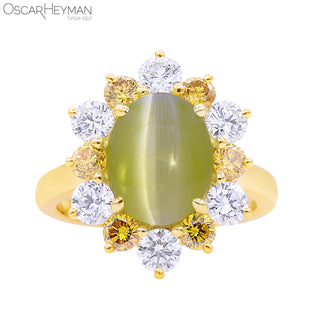 Oscar Heyman 18K Cats-Eye Chrysoberyl Cabochon Ring with Diamonds