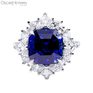 Oscar Heyman Platinum Vivid Ceylon Sapphire Cocktail Ring with Diamonds