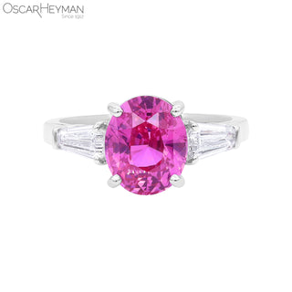 Oscar Heyman Platinum Vivid Pink Sapphire Three-Stone Ring