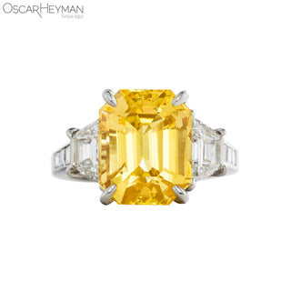 Oscar Heyman Platinum Emerald-Cut Yellow Sapphire Cocktail Ring with Diamonds