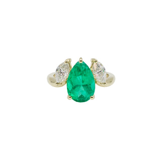 18K Gold 3.60ct GIA Colombian Emerald Three-Stone Ring with Diamonds