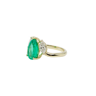 18K Gold 3.60ct GIA Colombian Emerald Three-Stone Ring with Diamonds