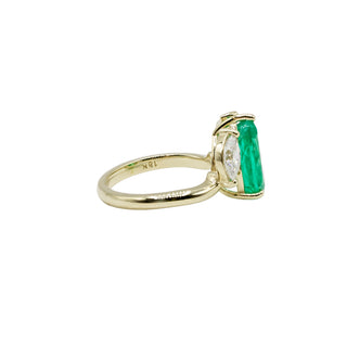 18K Gold 3.60ct GIA Colombian Emerald Three-Stone Ring with Diamonds