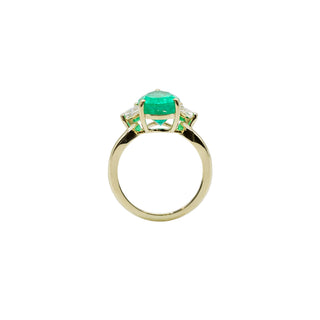 18K Gold 3.60ct GIA Colombian Emerald Three-Stone Ring with Diamonds