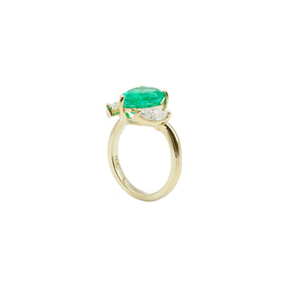 18K Gold 3.60ct GIA Colombian Emerald Three-Stone Ring with Diamonds