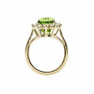 Vintage 18K Gold Peridot Sunburst Ring with Diamonds