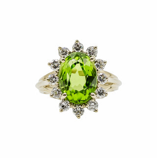 Vintage 18K Gold Peridot Sunburst Ring with Diamonds