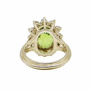 Vintage 18K Gold Peridot Sunburst Ring with Diamonds