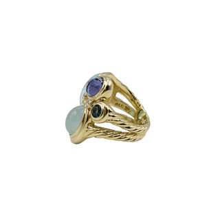 Estate David Yurman 18K Gold Blue Gemstone Mosaic Ring
