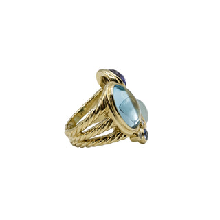 Estate David Yurman 18K Gold Blue Gemstone Mosaic Ring