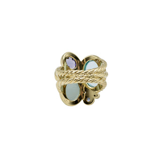 Estate David Yurman 18K Gold Blue Gemstone Mosaic Ring