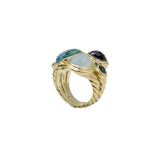 Estate David Yurman 18K Gold Blue Gemstone Mosaic Ring