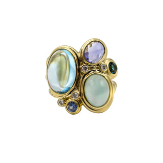 Estate David Yurman 18K Gold Blue Gemstone Mosaic Ring