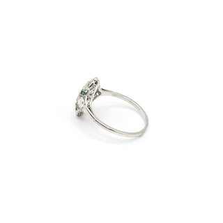 Art Deco Platinum Emerald & Old European-Cut Diamond Plaque Ring