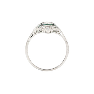 Art Deco Platinum Emerald & Old European-Cut Diamond Plaque Ring