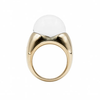 Vintage Mauboussin 18K Gold Rock Crystal Dome Ring