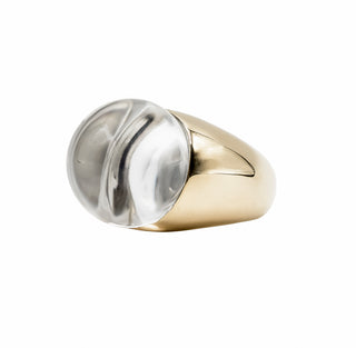 Vintage Mauboussin 18K Gold Rock Crystal Dome Ring