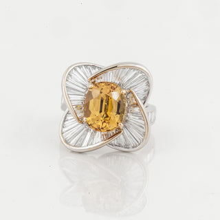 Estate Salavetti 18K White Gold Golden Sapphire Ballerina Ring with Diamonds