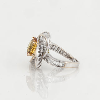 Estate Salavetti 18K White Gold Golden Sapphire Ballerina Ring with Diamonds