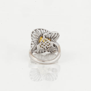 Estate Salavetti 18K White Gold Golden Sapphire Ballerina Ring with Diamonds