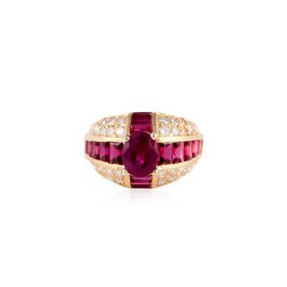 Vintage Oscar Heyman 18K Ruby Dome Ring with Diamonds