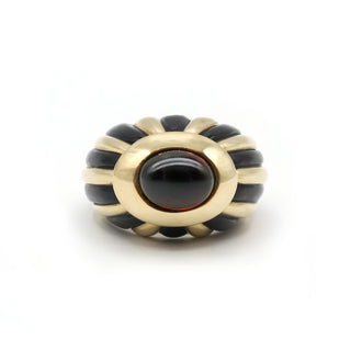 French Retro 18K Gold Garnet & Enamel Dome Ring