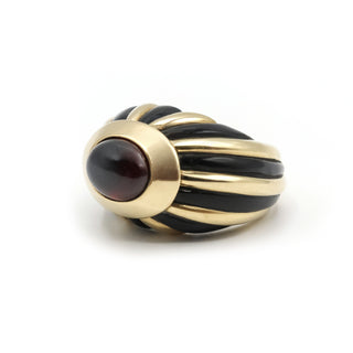 French Retro 18K Gold Garnet & Enamel Dome Ring