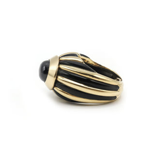 French Retro 18K Gold Garnet & Enamel Dome Ring