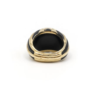 French Retro 18K Gold Garnet & Enamel Dome Ring
