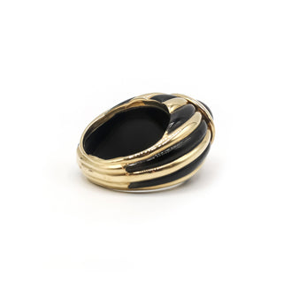 French Retro 18K Gold Garnet & Enamel Dome Ring