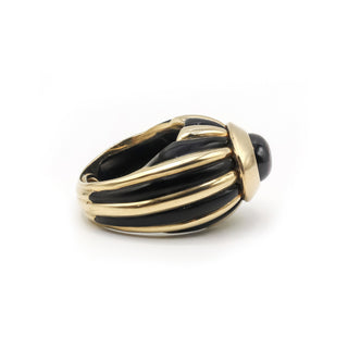 French Retro 18K Gold Garnet & Enamel Dome Ring