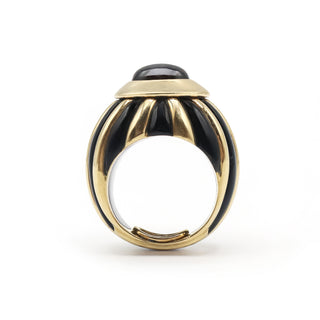 French Retro 18K Gold Garnet & Enamel Dome Ring