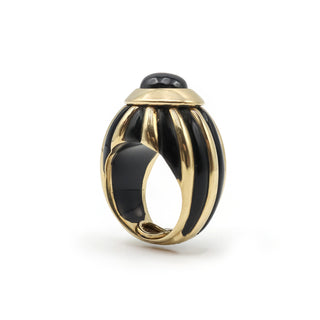 French Retro 18K Gold Garnet & Enamel Dome Ring