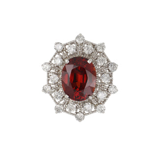 Vintage 14K White Gold Garnet Openwork Ring with Diamonds