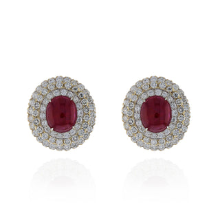 Estate David Webb Two-Tone Cabochon Ruby & Diamond Earrings