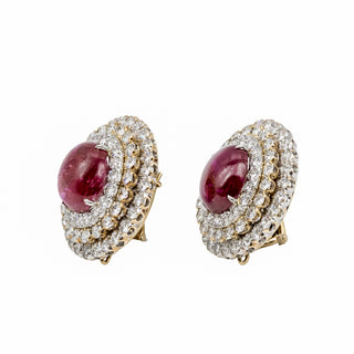 Estate David Webb Two-Tone Cabochon Ruby & Diamond Earrings