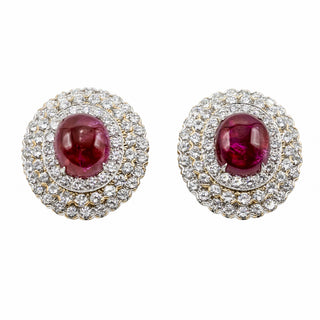 Estate David Webb Two-Tone Cabochon Ruby & Diamond Earrings
