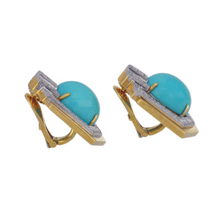 Vintage 1990s David Webb Turquoise Earrings with Diamonds