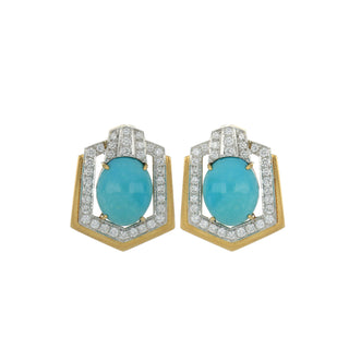 Vintage 1990s David Webb Turquoise Earrings with Diamonds