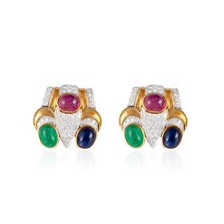 Vintage David Webb Two-Tone Multi Gem & Diamond Earrings