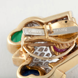 Vintage David Webb Two-Tone Multi Gem & Diamond Earrings