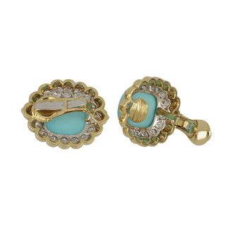 Estate David Webb Turquoise Clip Earrings with Diamonds