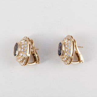 Estate 18K Gold Sapphire Clip Earrings with Diamonds