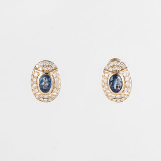 Estate 18K Gold Sapphire Clip Earrings with Diamonds